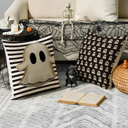 AVOIN colorlife Halloween Hey Boo Cute Ghost Spooky Throw Pillow Covers, 18 x 18 Inch Trick or Treat Let's Get Spooky Cushion Case for Sofa Couch Set of 8