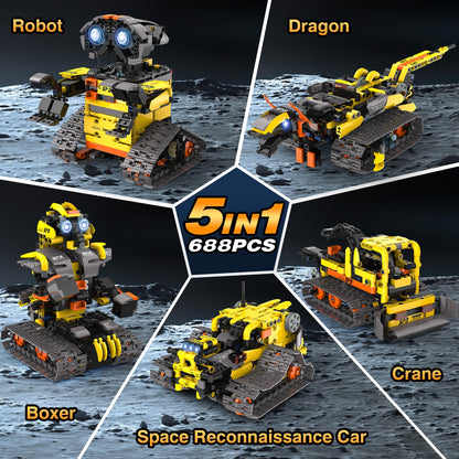 ADUSRIZ 5 in1 Stem Robot Building Kit for Kids Ages 8-13, 688 PCS Remote & App Controlled Dinosaur Car Building Toys for Kids Science Learning, Birthday Gifts for 8 9 10 11 12+ Years Old Boys Girls