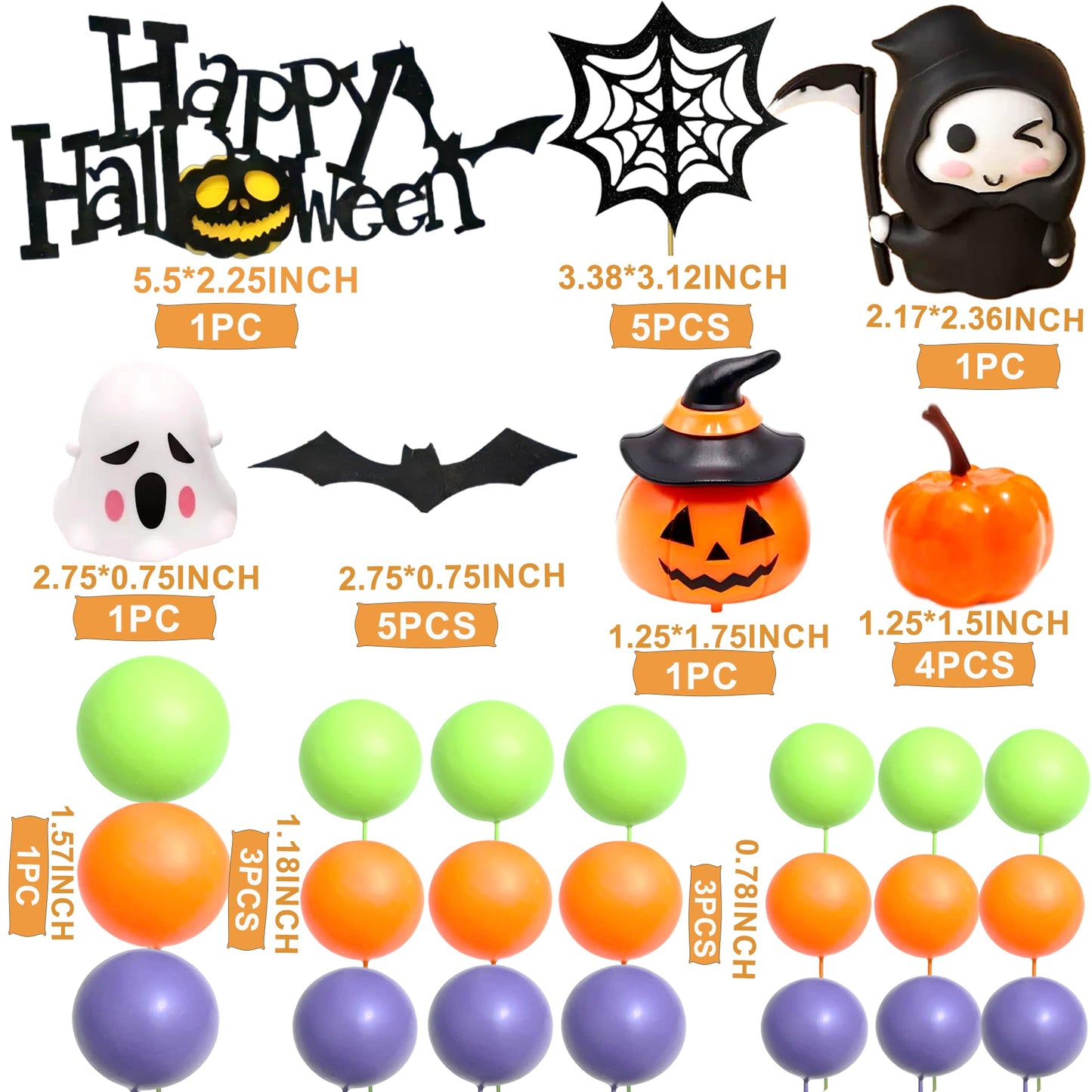 Tyotrbs Halloween Cake Toppers 3D Pumpkin Bat Ghost Cake Balls Cake Decorations Happy Halloween Cake Topper For HalloweenParty Supplies