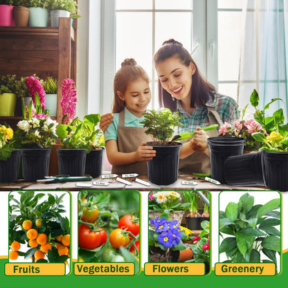 Qyyiguf 60 Pcs 1 Gallon Plant Nursery Pots,Plastic Pots with Drainage Holes,Garden Flower Container Seedling Pot with White Label for Planting,Cuttings,Transplanting,Home Garden(Black)