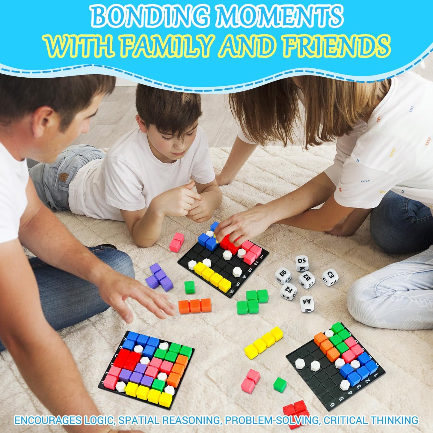 NONSOMPLE STEM Puzzle Game The Brain Square with 160000+ Solutions Pattern Matching Blocks Brain Teaser Toy Roll Dice & Race Your Opponent to Fill Grid for Kids Birthday (Single Player)