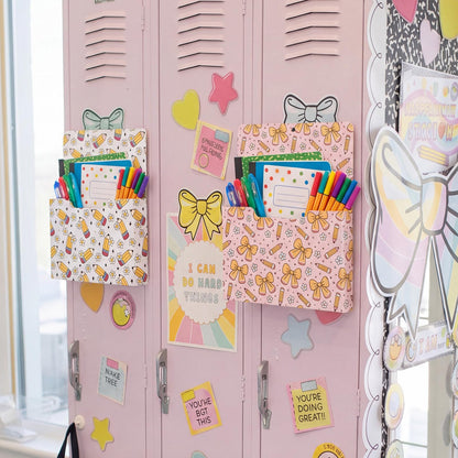 Gilprop 2 Pcs Pencil Flower Magnetic File Folder Holder Pocket File Organizer Classroom Decor Teacher Desk Accessories for Whiteboard Mail Paper Book No Drilling School Desk Door Classroom Essential