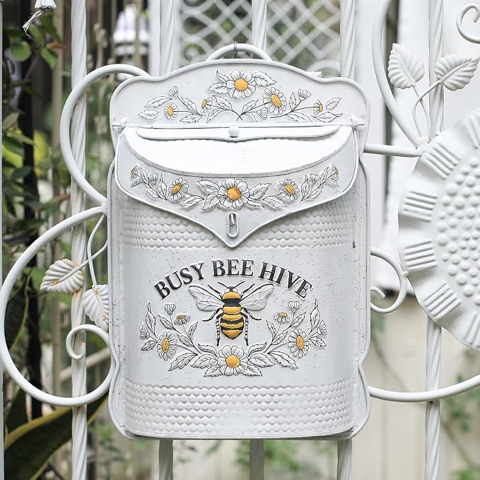 BIG FORTUNE Wall Mount Mailboxe for House Outside Vintage Metal Door Mailbox Antique Style Nostalgic Charm Home Decor Garden Vintage English Cottage Decor Flower Patter