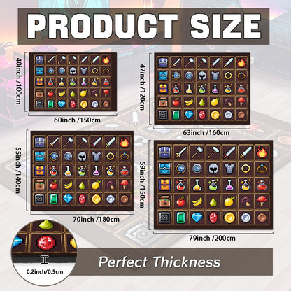 DRVAKO Game Rug Teen Boys Carpet with Pixel Games Element Items Decoration Mat, Weapon Medical Game Rugs for Boy’s Bedroom Living Room Playroom, Non-Slip Children Gaming Area Rugs (Brown, 63" x 47")