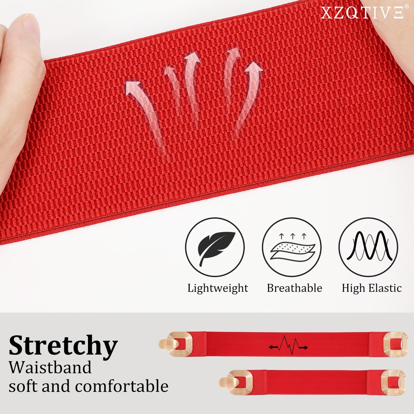 XZQTIVE Women Wide Elastic Belts for Dress Fashion Stretchy Waist Belts for Ladies with Gold Buckle
