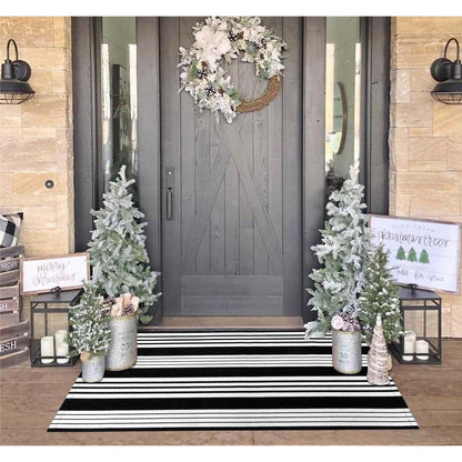 OJIA Black & White Outdoor Rug 3x5 Cotton Hand-Woven Striped Porch Rugs Machine Washable Entryway Rug Indoor Outdoor Area Rug Front Door Rug Floor Mat for Farmhouse/Living Room/Home Entrance