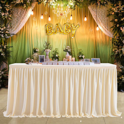 Ivory Table Skirt for Rectangle Tables - 9ft Polyester Pleated Skirt for Wedding, Birthday, Baby Shower & Banquet Decoration