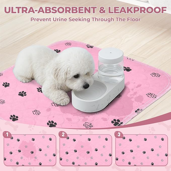 Fostanfly Reusable Puppy Pads, 2 Pack 18"x 24" Washable Dog Pee Pads, Pink | Machine Washable & Reusable, Strong Absorbency, Leakproof, Waterproof, Non-Slip Bottom, Training Mats for Potty, Crate