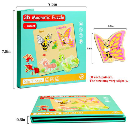 Magnetic Puzzles for Kids Ages 1-3, Travel Toddler Puzzles Ages 2-4 Year, Insect Activities Toy for Boys & Girls 3-5 yo - Learning Magnet Gift for Road Trip
