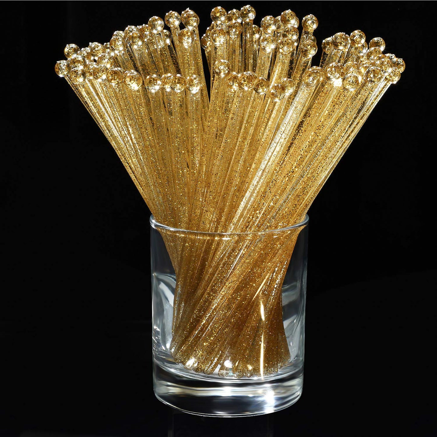 Honoson 100 Pcs Clear Swizzle Sticks Ball Head Stirrer Disposable Plastic Round Top Swizzle Sticks Crystal Cake Pops Bar Cocktail Coffee Drink Stirrers for Party Wedding Supplies(Gold)