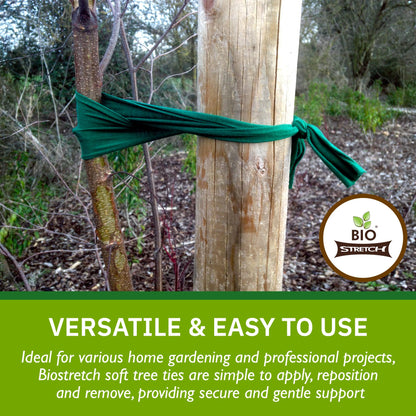 Bio-Stretch Extra Wide Soft Tree Ties - Strong & Stretchy Support for Large Plants & Young Trees - Cut-to-Length Green Garden Tape for Home & Professional Gardening (52 ft / 16M)