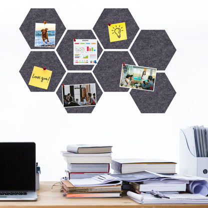 HULAVO Large Hexagon Felt Cork Board Tiles, Self Adhesive DIY Felt Bulletin Board Pin Board with 35 Pushpins for Office School Home Wall Decor Stickers Memos Photos Display(Deep Grey)
