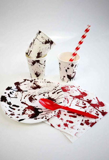 Halloween Party Supplies Dinnerware Decorations - Bloody Zombie Tablecloth, Paper Plates, Cups, Straw, Napkins, Cutlery - Horror Halloween Birthday Party Decorations Tableware Serves 20 Guests-161CT