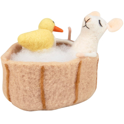 Primitives by Kathy Bathtub Mouse Collectible Felt Critter, 3.5-inch, Relaxing in Bathtub with Ducky, Coordinate with Our Other Bathroom Inspired Critters, Cute Everyday Home Accent or Gift
