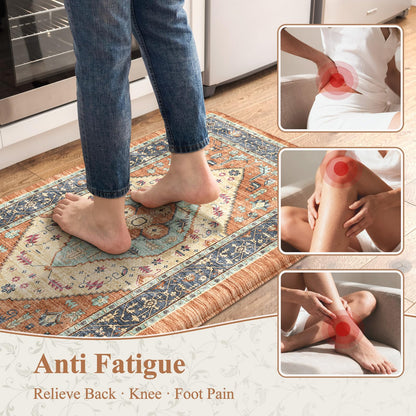 KIMODE Anti Fatigue Kitchen Mat for Floor, Boho Orange Kitchen Rugs Sets of 2, Cushioned Kitchen Floor Mats, Fall Kitchen Rugs Non Slip for Halloween Sink Laundry Desk Home 17"x47"+17"x29"