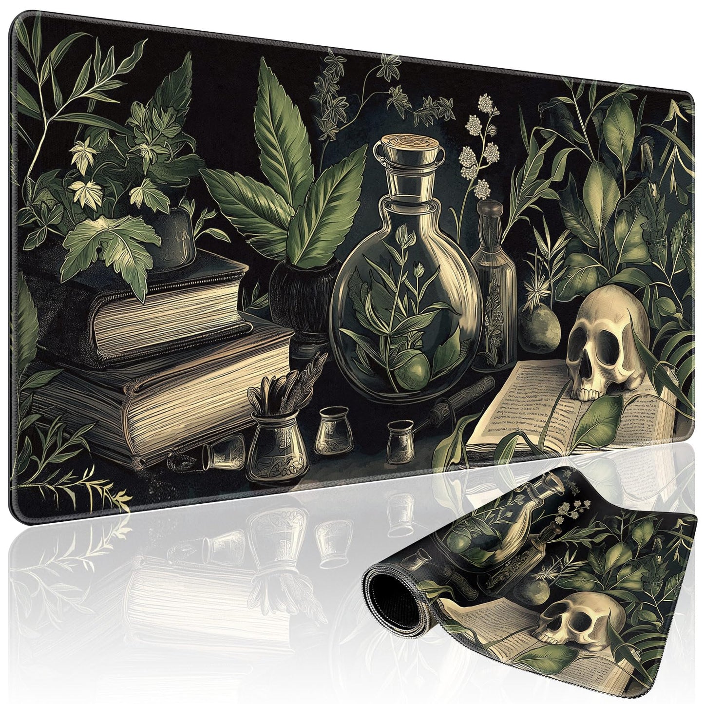 Mcapirivo Gothic Dark Botanical Large Gaming Mouse Pad 31.5"x15.7"｜XXL Desk Mat, Non-Slip Rubber Base & Stitched Edges - Extended Waterproof Mousepad for PC/Laptop/Office/Home Decor