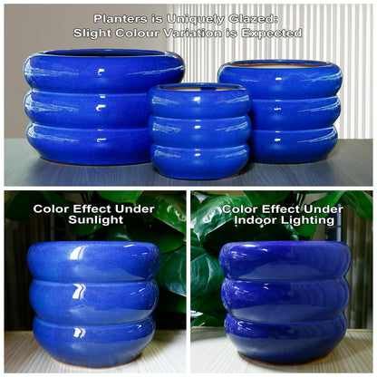 SQOWL 8 Inch Plant Pot - Ceramic Planter Indoor Plant Pot with Drainage Hole Outdoor Flower Pot Round Decorative Plant Pots for Kitchen Counter Desk Decor Blue