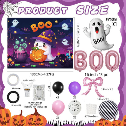 yeewaka Halloween Trunk or Treat Car Decorations Kit with BOO Letter Bow Ghost Balloons String Lights Background Cloth Cute Ghost Trunk or Treat for SUV Car Archway Garage Halloween Party Supplies