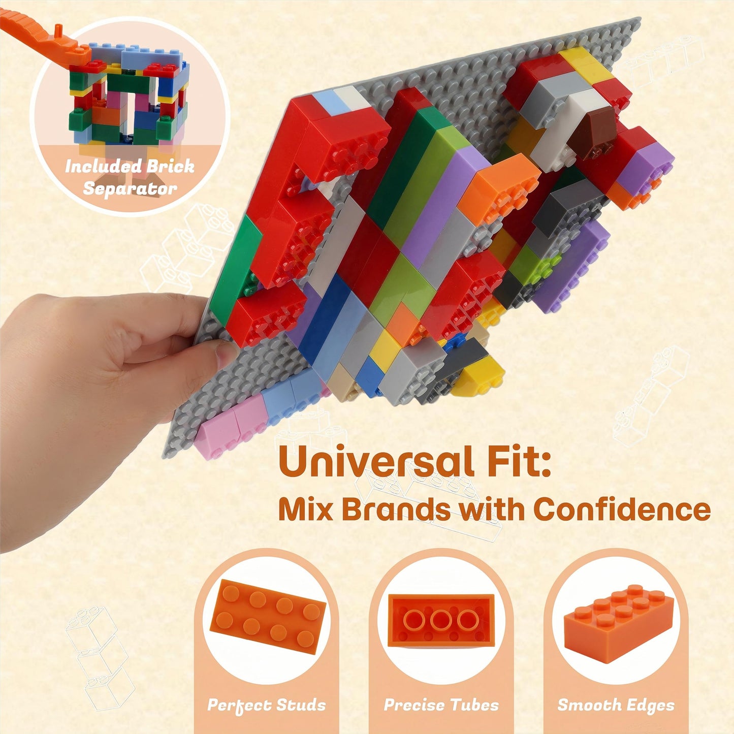 PUZSNAP 500 PCS Building Blocks Set, Compatible Construction Toys with 3 Base Plates (5" × 5") , Educational Creative Bricks for Kids, Ideal Gift, 15 Colors