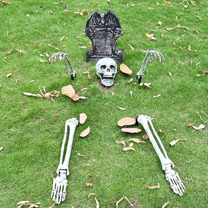 UMEELR 5 Set Skeleton Bones and Skull Halloween Decoration, Realistic Graveyard Groundbreaker Include Skeleton Stakes Skull and Arms Legs, Outdoor Yard Lawn Graveyard Ground Decor Party Supplies