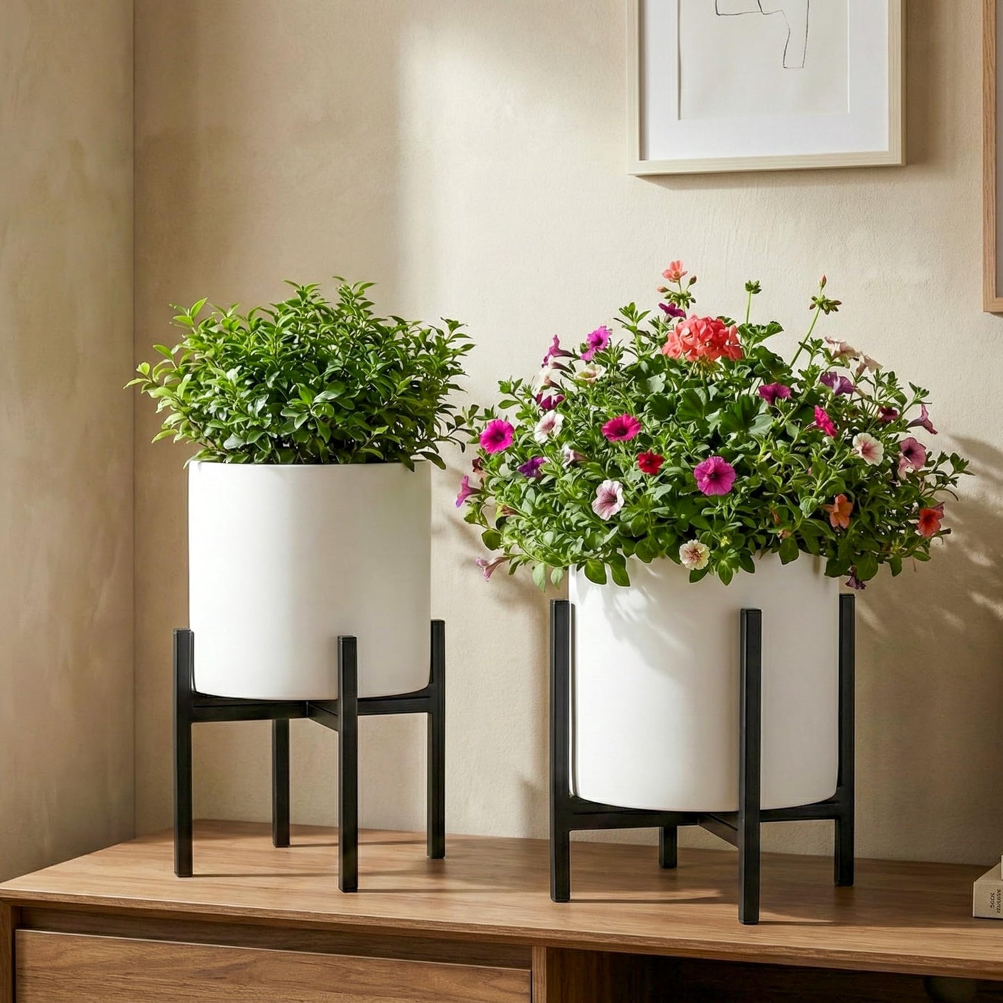 FaithLand Mid Century Plant Stand Indoor Outdoor (EXCLUDING 8" Plant Pot), Metal Planter Stand, Potted Plant Holder, Black, Hold Up to 8 Inch Planter - Upgraded Design