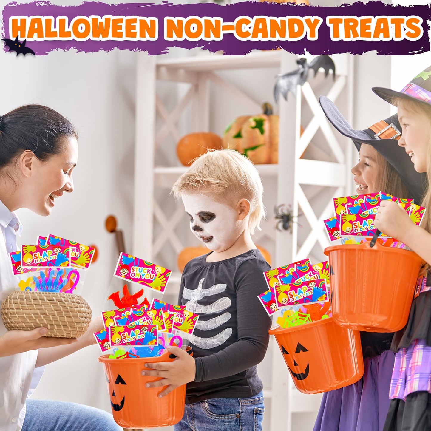 Halloween Toys Gifts Bulk for Kids 100PCS, Sticky Hands Treats Non Candy Party Favors for Toddlers, Bulk Halloween Birthday Basket Goody Bag Stuffer Fillers Classroom Prizes Giveaways Handouts Ideas