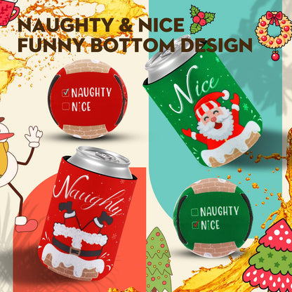 Remerry 24 Pcs Christmas Naughty or Nice Can Cooler Sleeves 12 oz Xmas Neoprene Can Sleeves Santa Pattern Cooler for Beverages Drinking Bottle Christmas Party Favor Decorations