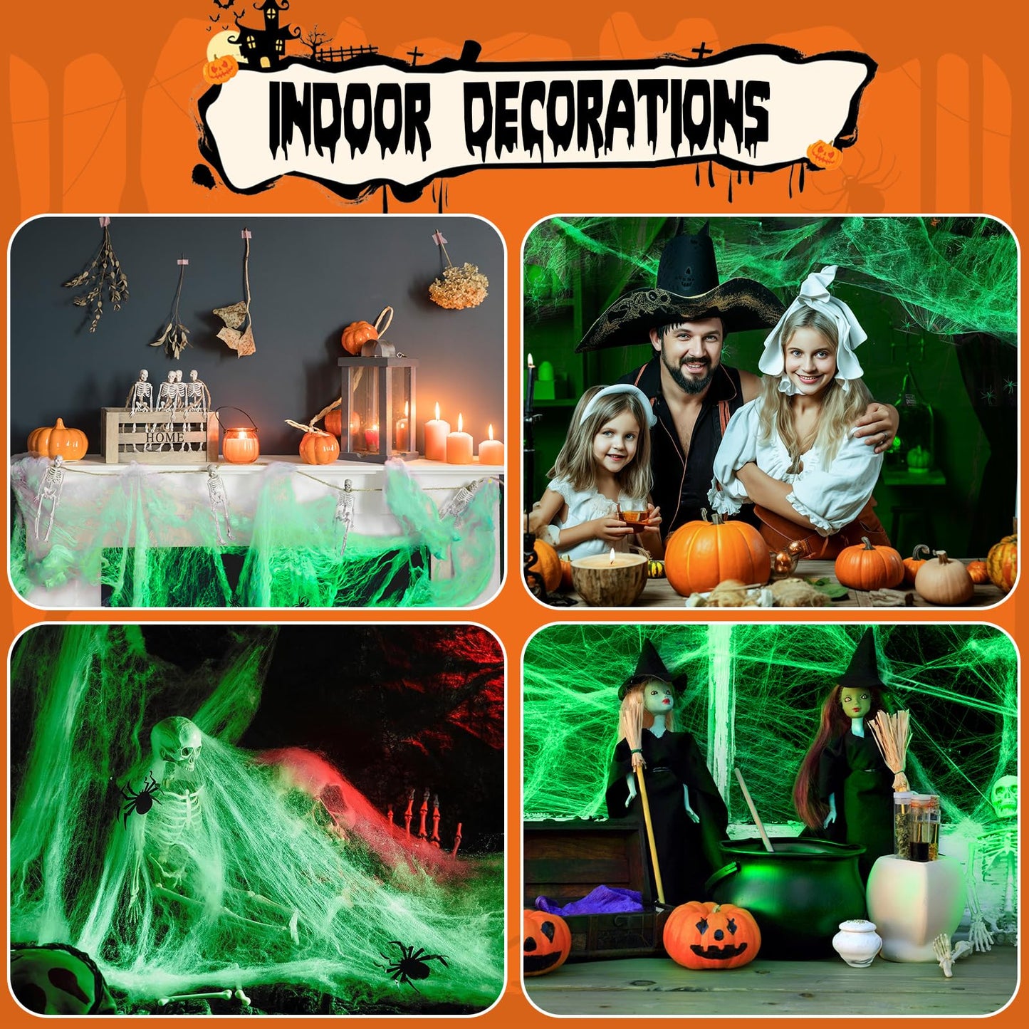 Joyhalo Glow in The Dark Spider Web Decoration, 700 sqft Halloween Web with 20 Spiders, Super Stretch Fake Cobwebs for Creepy Home & Party Indoor/Outdoor Decor