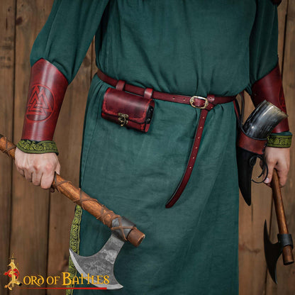Lord of Battles Medieval Alchemy Buff Leather Belt Bag with 4 Mini Glass Bottles | The Elfic Potion Vintage Belt Waist Pouch Side Pack for Ren Faire, Cosplay (Maroon)
