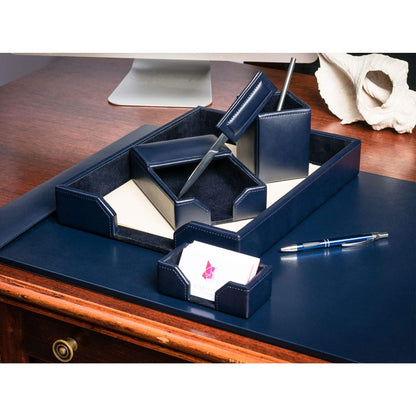 DACASSO Bonded Leather Desk Set - Luxury Leather Desk Pad & Desk Organization Essentials (Navy Blue, 6 Piece)