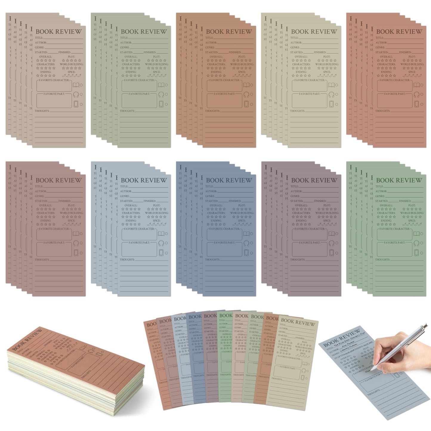 L1rabe Boho Book Review Bookmarks - Back to School Gift 120Pcs Book Page Marker Reading Log for Readers Bookworm Bookish Gift, Reading Page Tracker for Students Teachers Women to Review & Tracker