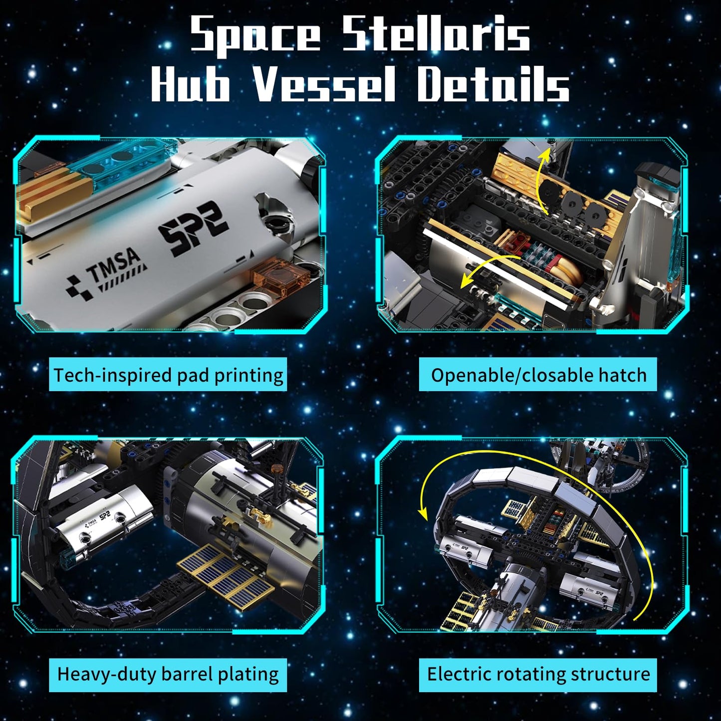 Sosuy Starship Building Blocks Set, STEM Toys for Boys 8+ LED Space Ship, Space Shuttle with Display Stand Motor-Driven Rotating Structure, Birthday for Boys Kids Girls Teens Adults
