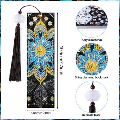 8 Pieces Mandala Diamond Art Bookmarks 5d Floral Beaded Bookmark Acrylic Tassel Bookmark for DIY Making Beginners Kids Adults Arts Craft Supplies (Flower)