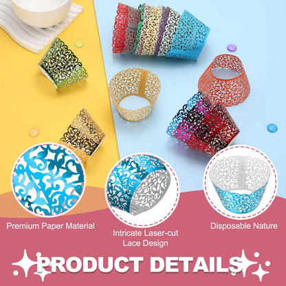 HARFINGTON 50 Pcs Lace Cupcake Liners Standard Vine Designed Hollow Out Cupcake Wraps Artistic Bake Cake Paper Cups for Anniversary Birthday Weddings Parties, Reflective Blue