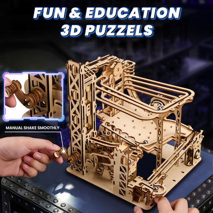 Uplike 3D Wooden Puzzles for Adults: 371pcs Wood Mechanical Marble Run Model Kits with Roller Coaster Building Set for Adults - 3D Brian Teaser Desk Toys Wooden Puzzles for Men Women Hobbies Gifts
