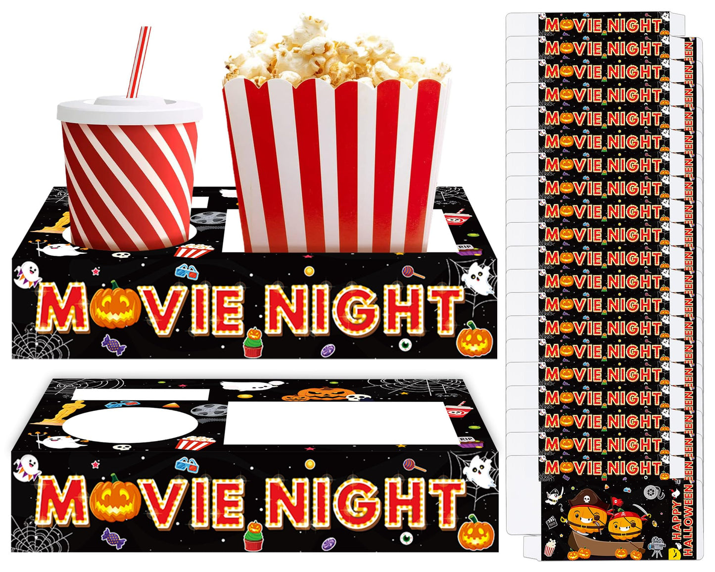 32Pcs Halloween Party Supplies Movie Night Paper Snack Trays Happy Halloween Pumpkin Candy Popcorn Drink Holder Theater Snack Boxes for Movie Theater Family Birthday Holiday Party Decorations