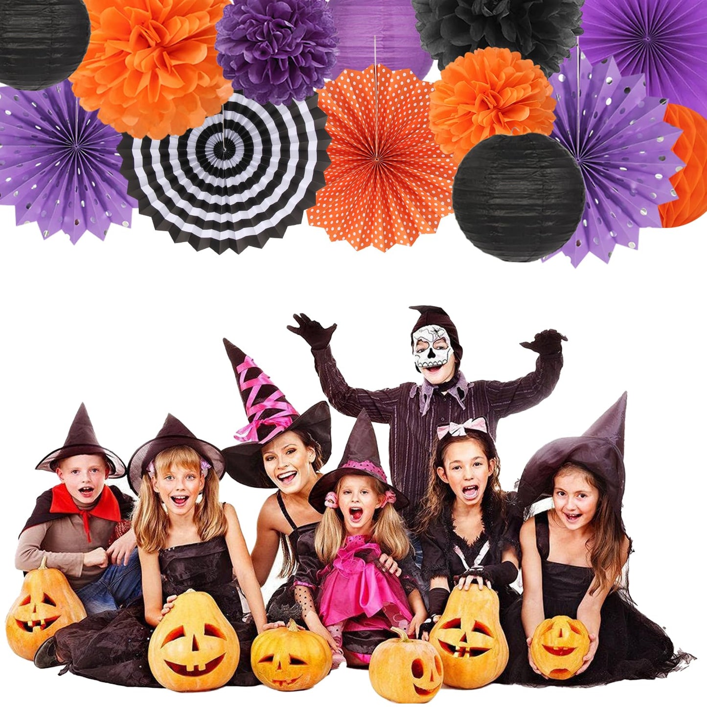 Black Orange Purple Halloween Party-Decorations - 20pcs Paper Lanterns Fans,Tissue Pom Poms,Honeycomb Balls, Birthday Baby Bridal Shower Graduation Wedding Hotel Transylvania Decor Burgleda