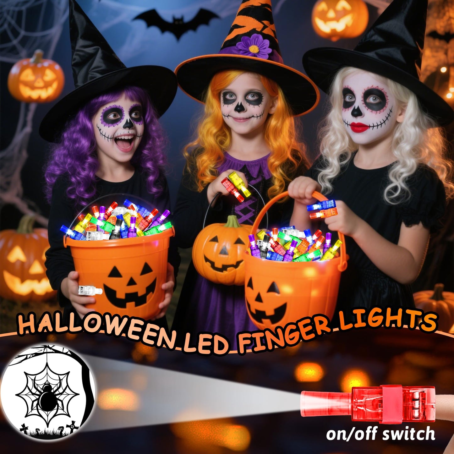 40 Pcs Halloween Party Favors Finger Lights for Kids, Halloween Light Up Toys Bulk Glow in the Dark Halloween Treats Non Candy Goodie Bag Fillers Basket Stuffers Classroom Prizes Trick or Treat Gift