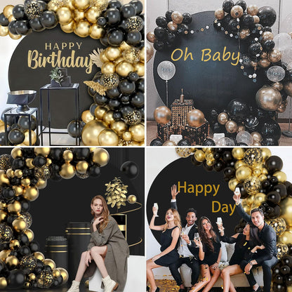 GUANSEN 7.2FT Black Round Backdrop Cover for Wedding,Circle Balloon Arch Backgound Stand Cover for Birthday Party Baby Shower Halloween Decoration