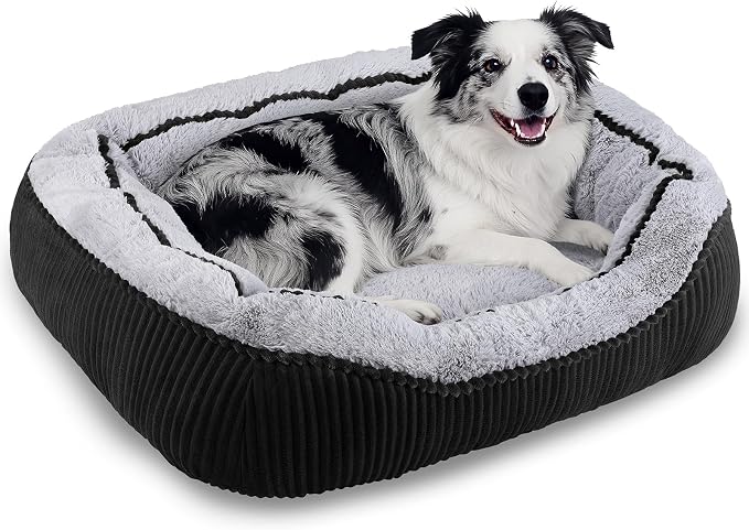 Dog Beds for Small Medium Large Dogs & Cats. Washable Pet Bed, Orthopedic Dog Sofa Bed, Soft Calming Sleeping Warming Puppy Bed (Black, Large-(30’’x 24’’x 9’’))