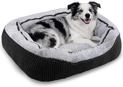 Dog Beds for Small Medium Large Dogs & Cats. Washable Pet Bed, Orthopedic Dog Sofa Bed, Soft Calming Sleeping Warming Puppy Bed (Black, Large-(30’’x 24’’x 9’’))