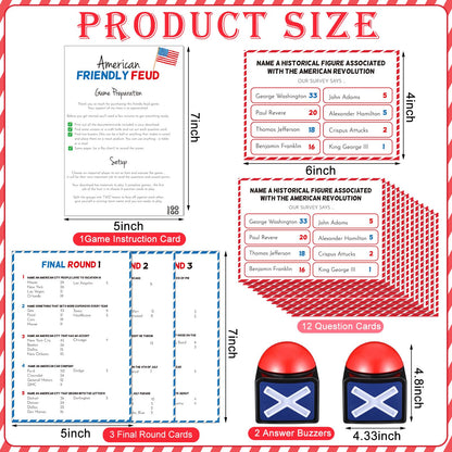 Syhood 4th of July Friendly Feud Game with Answer Buzzer, Patriotic Independence Day Feud Party Game, Fun Family Trivia Quiz Night for Party, Adults, Office, Classroom, Large Group and Team Building