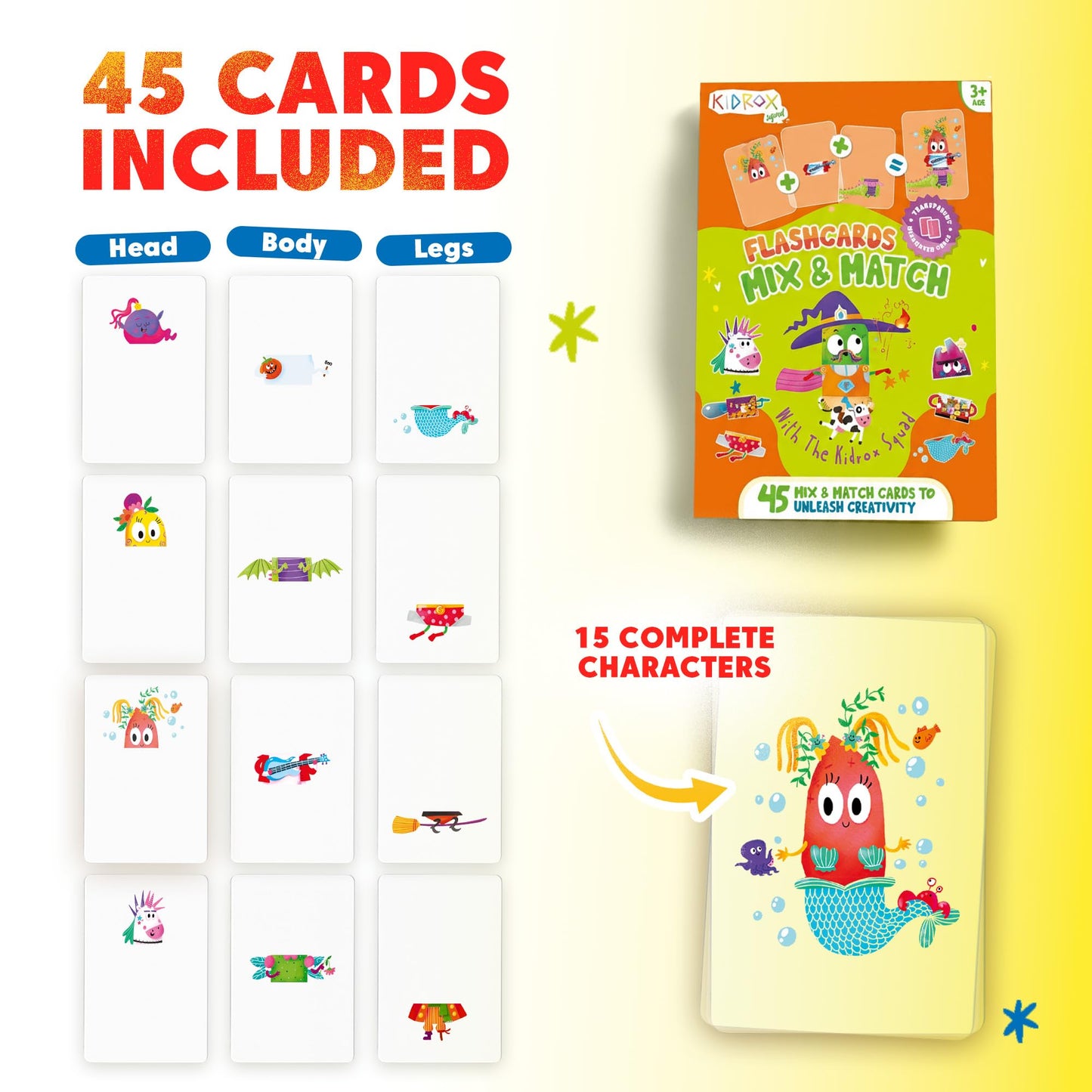 Kidrox Mix & Match Character Building Flash Cards, Transparent Layerable Learning Cards, 45 Pack