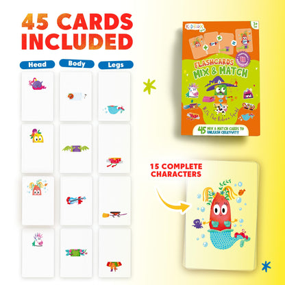 Kidrox Mix & Match Character Building Flash Cards, Transparent Layerable Learning Cards, 45 Pack