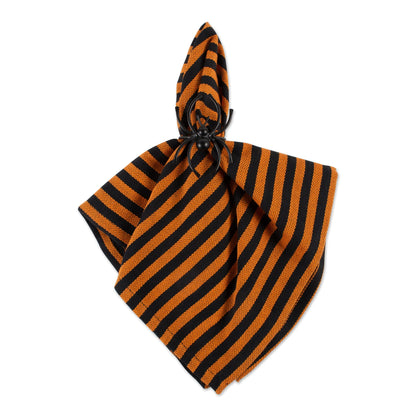 DII Halloween Party Tabletop Decor, Reusable & Machine Washable Cotton Fabric, Napkin Set, 20x20, Witchy Black & Orange Stripe, 6 Piece