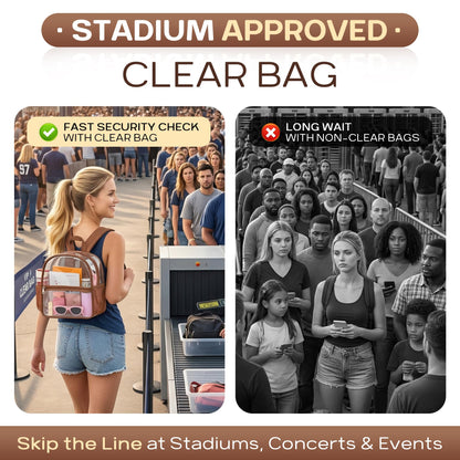 Oraben Clear Backpack Stadium Approved, 12 x 6 x 11 in, Small Transparent Backpack for Concerts, Sports Events, Festivals, Travel, Waterproof PVC, Adjustable Straps, Women Men