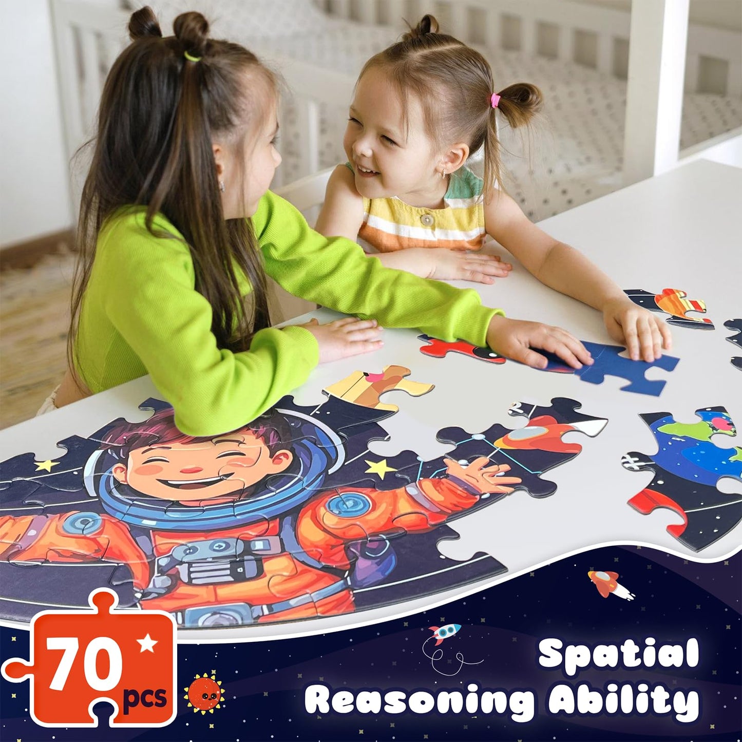TALGIC Puzzles for Kids Ages 4-6 with Solar System Planets, 70 Piece Round Large Kids Floor Puzzles for Ages 3 4 5 6 7 8, Educational Toy Gift Jigsaw Puzzles for 5 Year Old Boys Girls