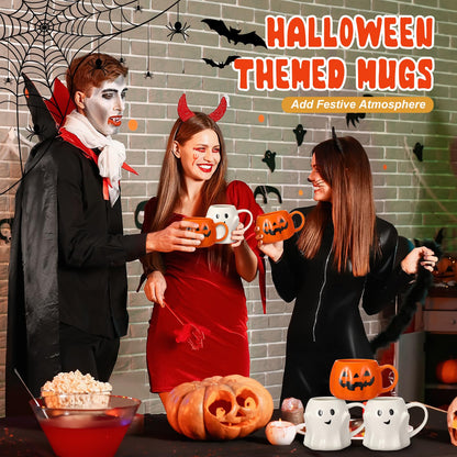 Didaey 4 Pcs 14oz Halloween Pumpkin Mug Ghost Coffee Mug Cute Pumpkin Coffee Cup Halloween Ceramic Cups for Home Decorations
