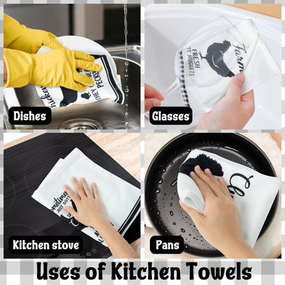 R HORSE 5Pcs Funny Chicken Kitchen Dish Towel Set Absorbent Quick Dry Cloth Dish Tea Towels Reusable Bar Hand Dishcloths Decor for Bathroom Kitchen Home Supplies