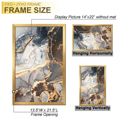Fxojyvo Engineered Wood 14x22 Picture Frame Set of 3, Gold Frame for 14 x 22 Inch Picture Poster Photo, Light Weight 14 by 22 Frame with Wood-grain for Wall - 3 Pack/Gold/14 x22